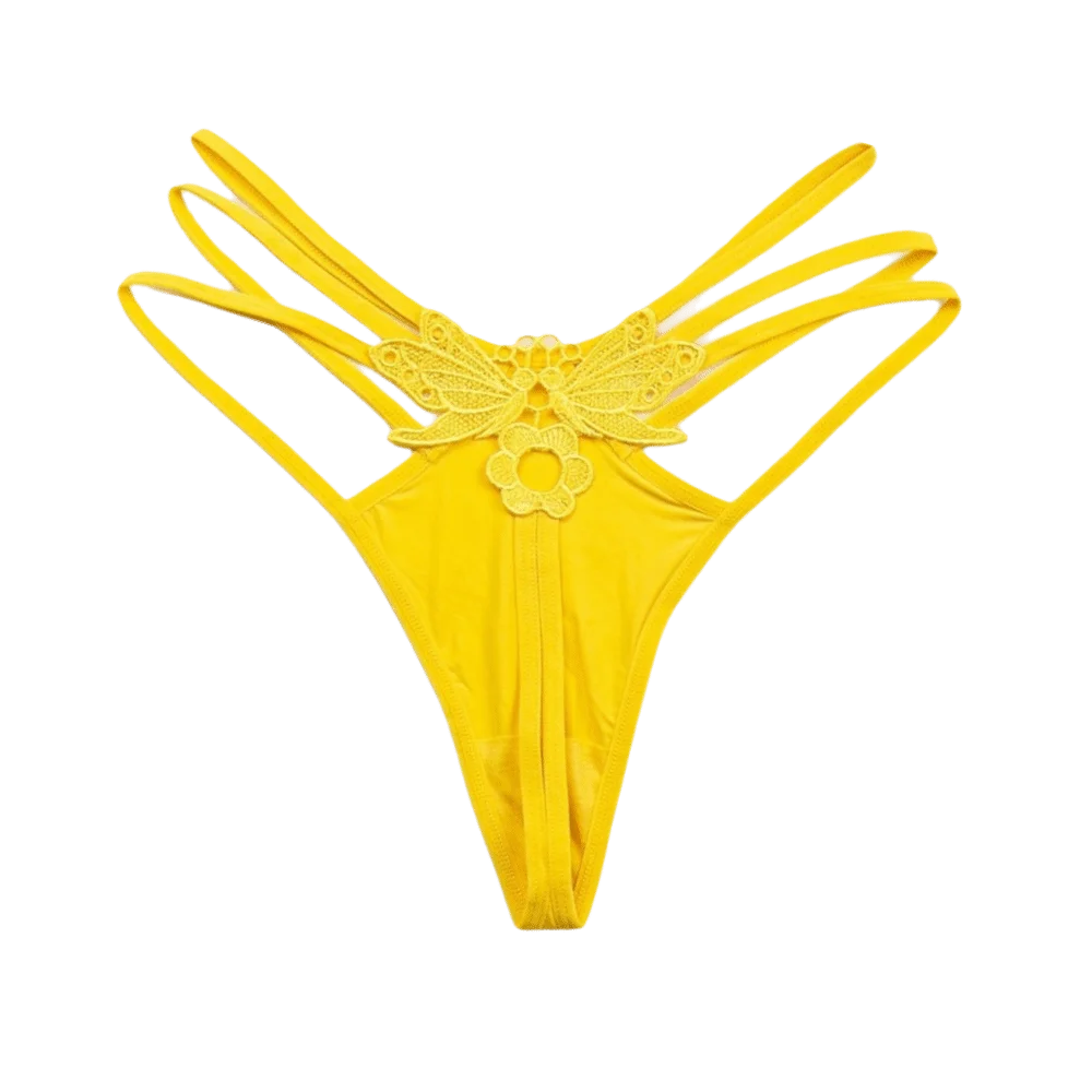 Women's Lace Butterfly Thong – Low Rise Nylon T-Back Panties Thong Panties Axl Yellow One Size 1pc