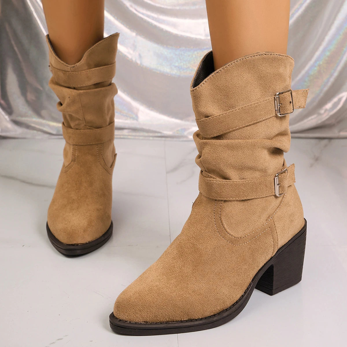 Women's Western Cowboy Boots – Buckle Tassel Pointed Toe Heel Western Cowboy Boots Axl