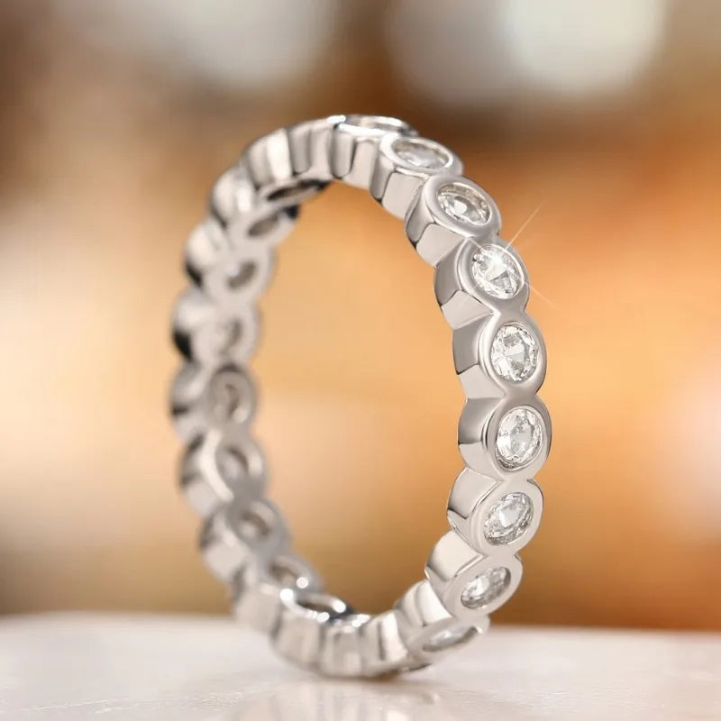Huitan Full Paved CZ Ring Women – Silver Fashion Band Fashion CZ Ring Axl