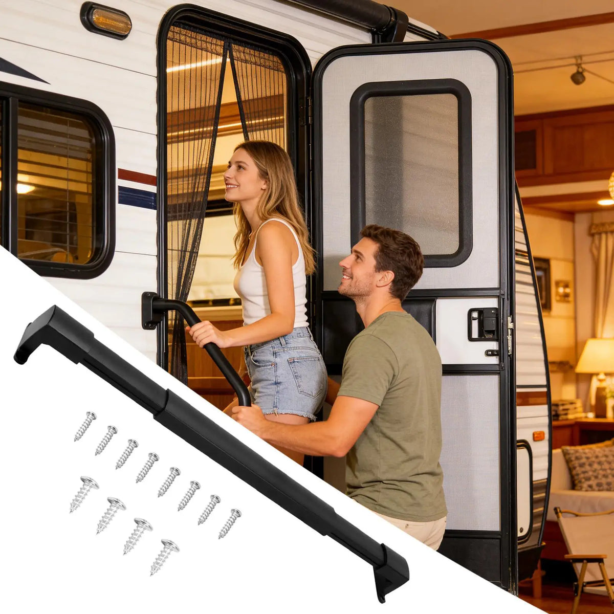 Adjustable RV Screen Door Crossbar Grab Bar | Easy Exit Assist RV Door Grab Bar Axl