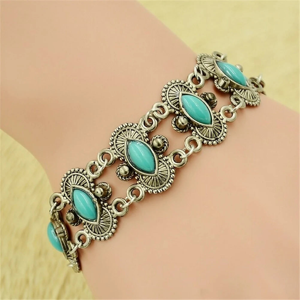 Bohemian Women's Silver Turquoise Bangle Charm Bracelet Charm Bangle Bracelet Axl