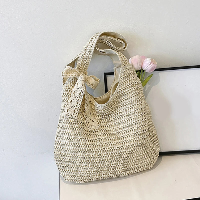 Women's Woven Straw Tote Bag – Large Beach Shoulder Handbag Straw Tote Bag Axl
