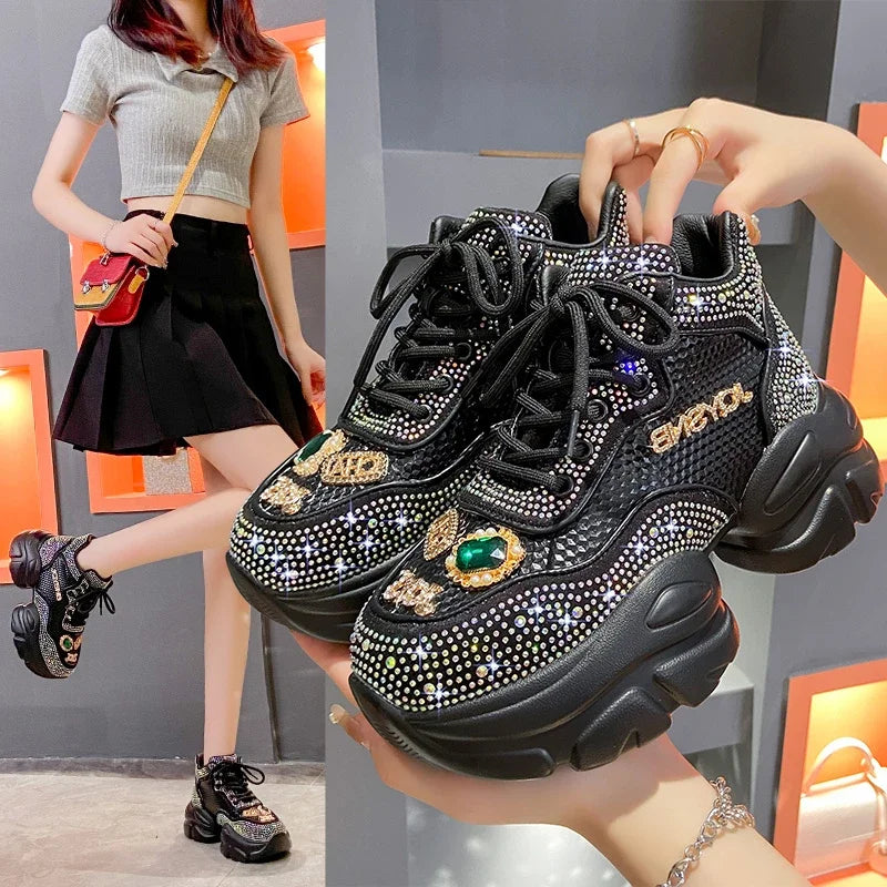 YEAE Rhinestone Platform Sneakers – Women's Luxury Casual Shoes Platform Sneakers Axl