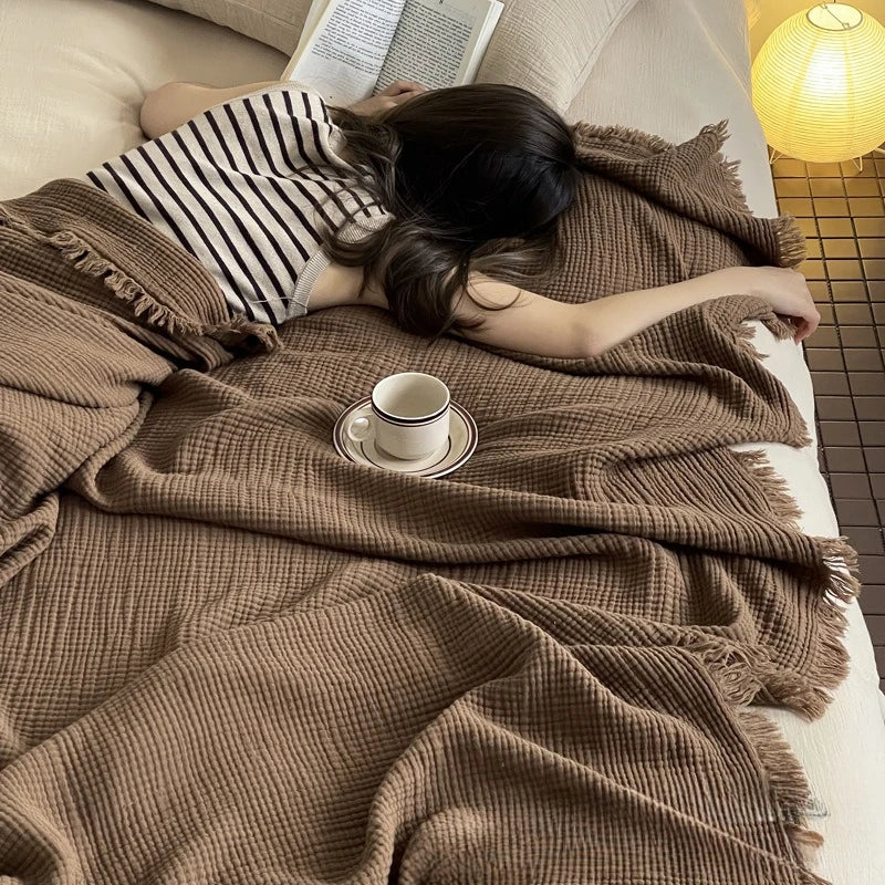 4-Layer Cotton Muslin Throw Blanket – Lightweight All-Season Adult Cotton Muslin Throw Axl