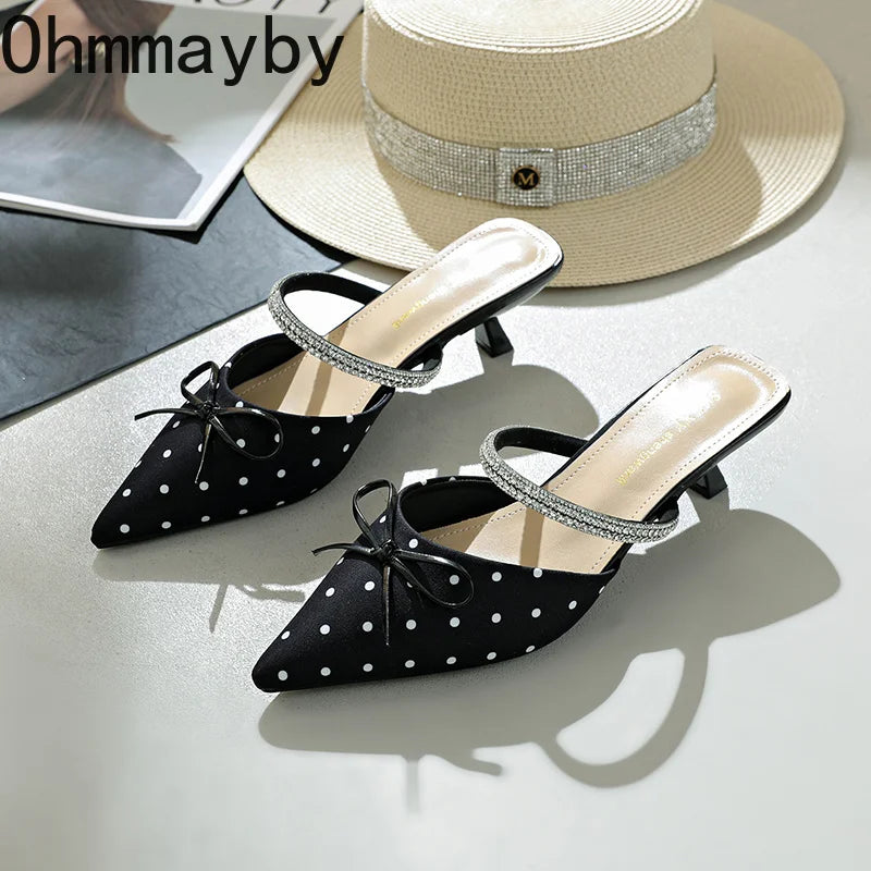 Rhinestone Polka Dot Women's Mule Heels | Pointed Toe Slingbacks Women's Mule Heels Axl