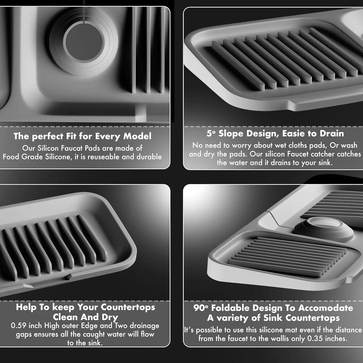 Silicone Sink Splash Guard & Faucet Drip Catcher Tray Mat Silicone Sink Mat Axl