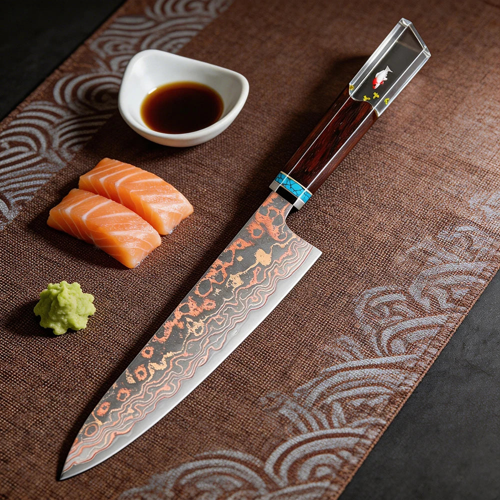 XITUO 8-Inch Copper Damascus Chef Knife – 33-Layer Forged Damascus Chef Knife Axl Chef Knife