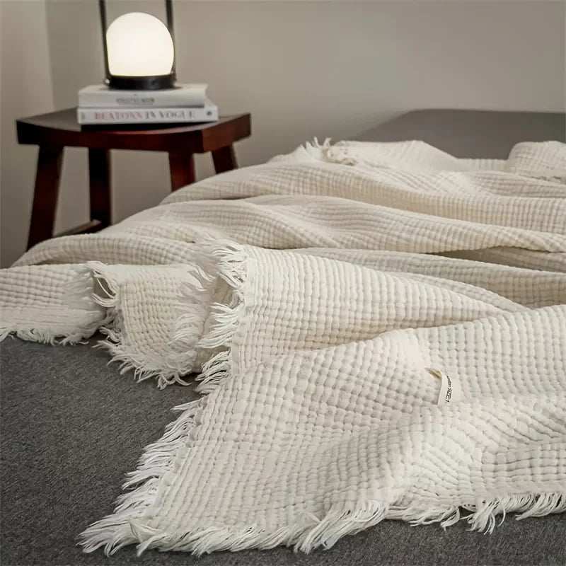 4-Layer Muslin Cotton Throw Blanket – Breathable & Lightweight Cotton Throw Blanket Axl