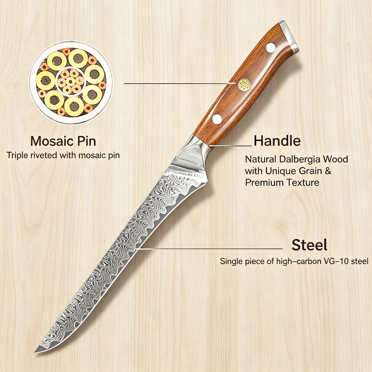 Damascus Steel Boning Knife – Sharp Chef Kitchen Knife Damascus Kitchen Knife Axl