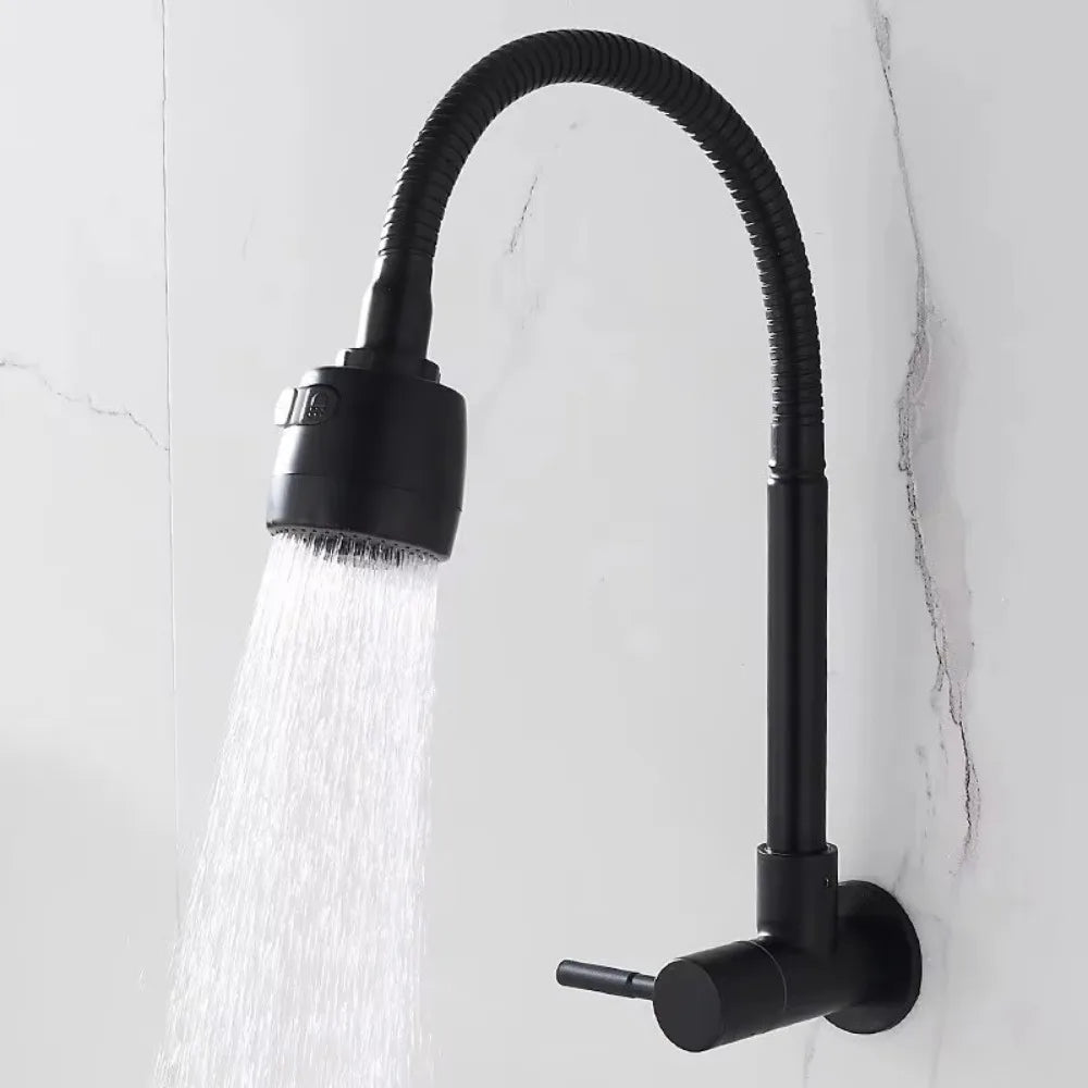 Black Rotating Wall-Mounted Single Cold Water Tap | Kitchen & Bath Kitchen Faucet Axl