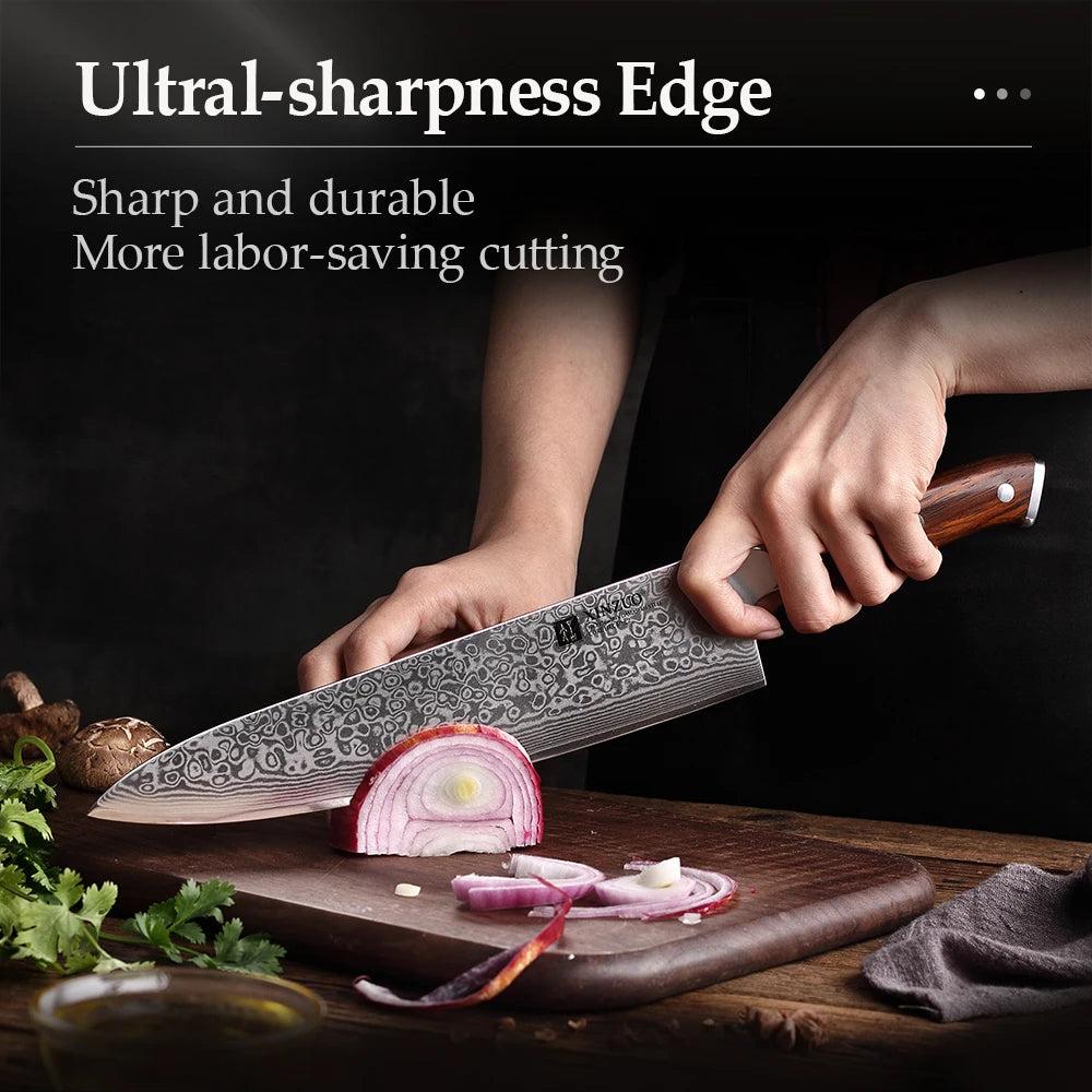 XINZUO 10-Inch Damascus Chef Knife – 67-Layer Rosewood Handle Damascus Chef Knife Axl