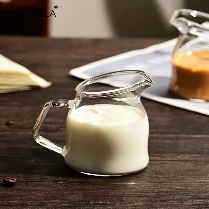 Mini Glass Milk Pitcher Slanted Spout – Heat Resistant | KEMORELA Glass Milk Pitcher Axl