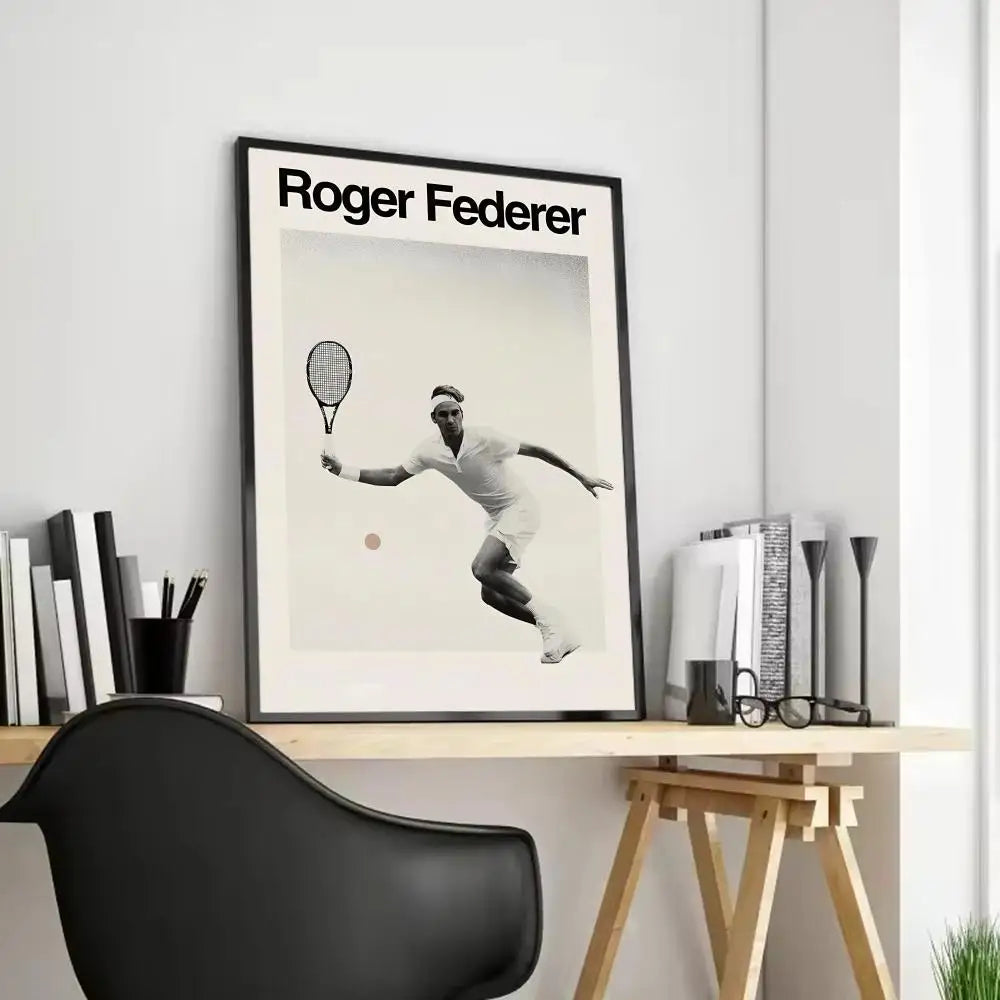 Roger Federer Canvas Poster – Tennis Wall Art Unframed Print Canvas Wall Art Axl Black11 40X50cmFrameless