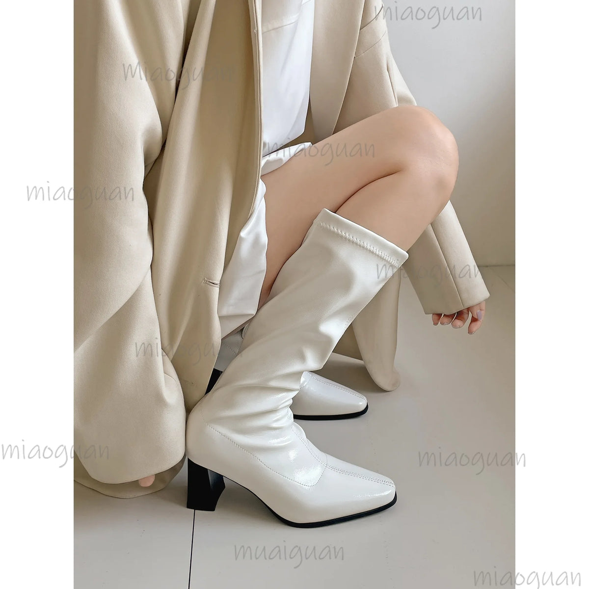 Women's Square Block Heel Mid-Calf Boots | Side Zip Mid-Calf Boots Axl