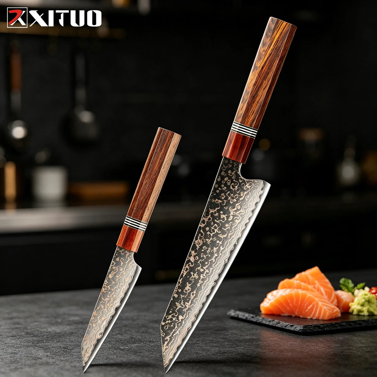 XITUO Damascus Kitchen Knife Set | Rosewood Handle 1–3 PCS Damascus Knife Set Axl 2PCS Knife A