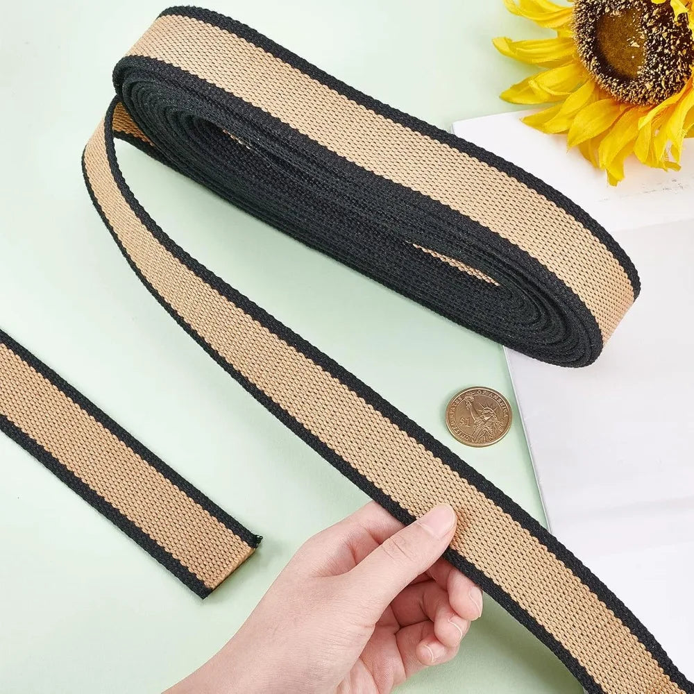 Tan & Black Striped Polyester Braid Ribbon – 10 Yards, 1-1/4" Craft Ribbon Axl