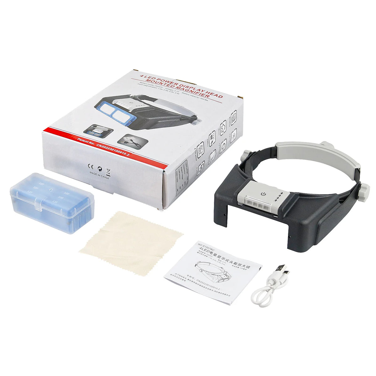 Head Mount Magnifier Glasses 4 LED Light – 1.5X to 3.5X Loupe Magnifier Headband Loupe Axl
