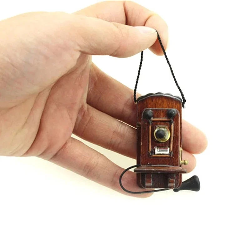 1:12 Miniature Antique Wall Mount Phone – Dollhouse Wood Décor Dollhouse Accessory Axl