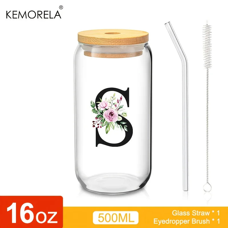 470ml Glass Tumbler with Bamboo Lid & Straw | Mason Jar Cup Glass Tumbler Axl S 470ml