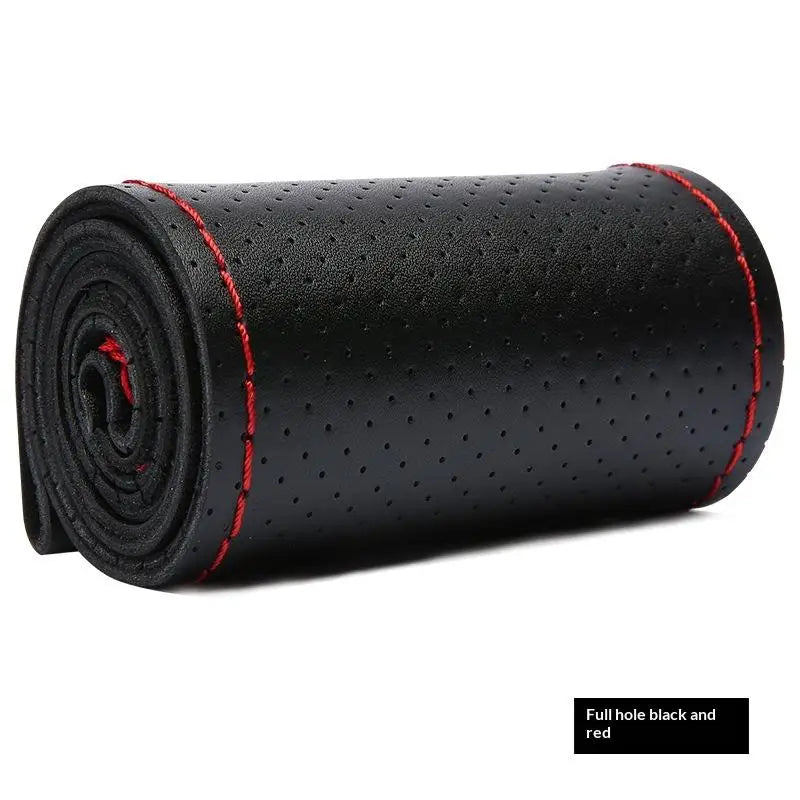 Hand-Sewn Leather Steering Wheel Cover – 38cm Anti-Slip Steering Wheel Cover Axl Black Red