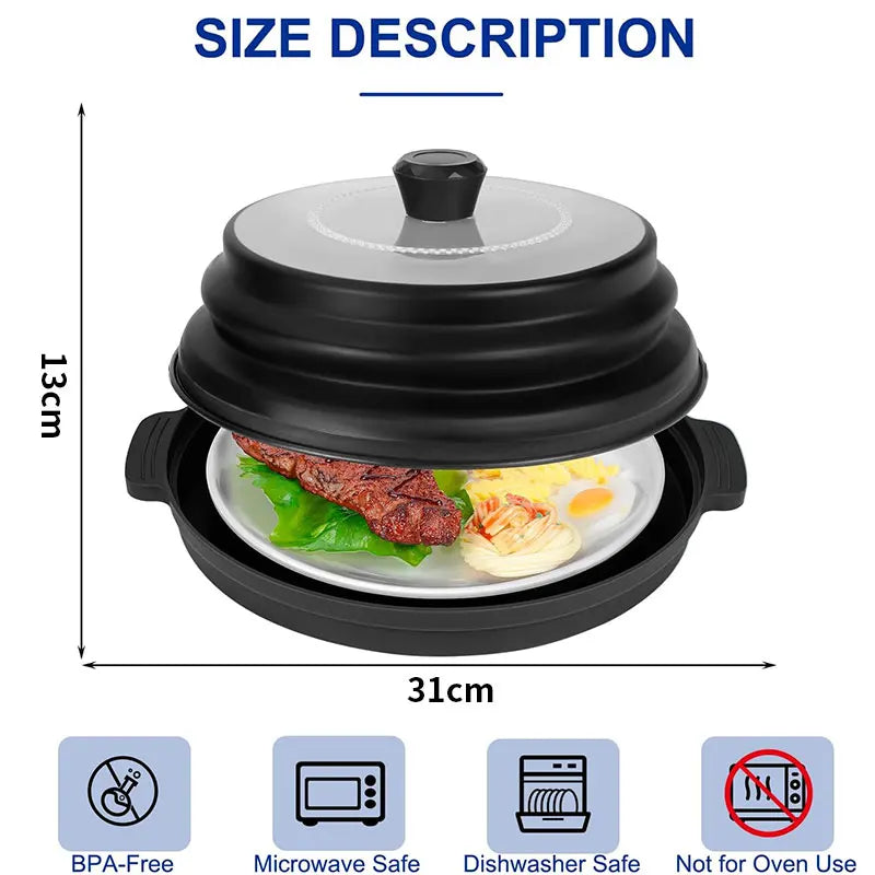 Collapsible Silicone Microwave Splatter Cover with Tray | BPA-Free Microwave Splatter Cover Axl