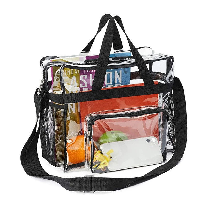 Large Clear PVC Tote Bag – Stadium Approved Multi-Pocket Handbag Clear PVC Tote Bag Axl