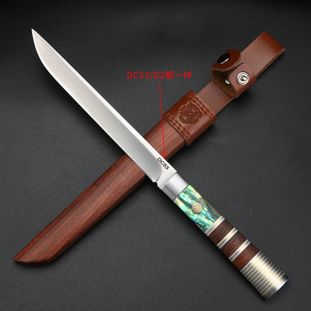 XUAN FENG Damascus Steel Fruit Knife with Wood Handle & Sheath Damascus Kitchen Knife Axl D2 steel