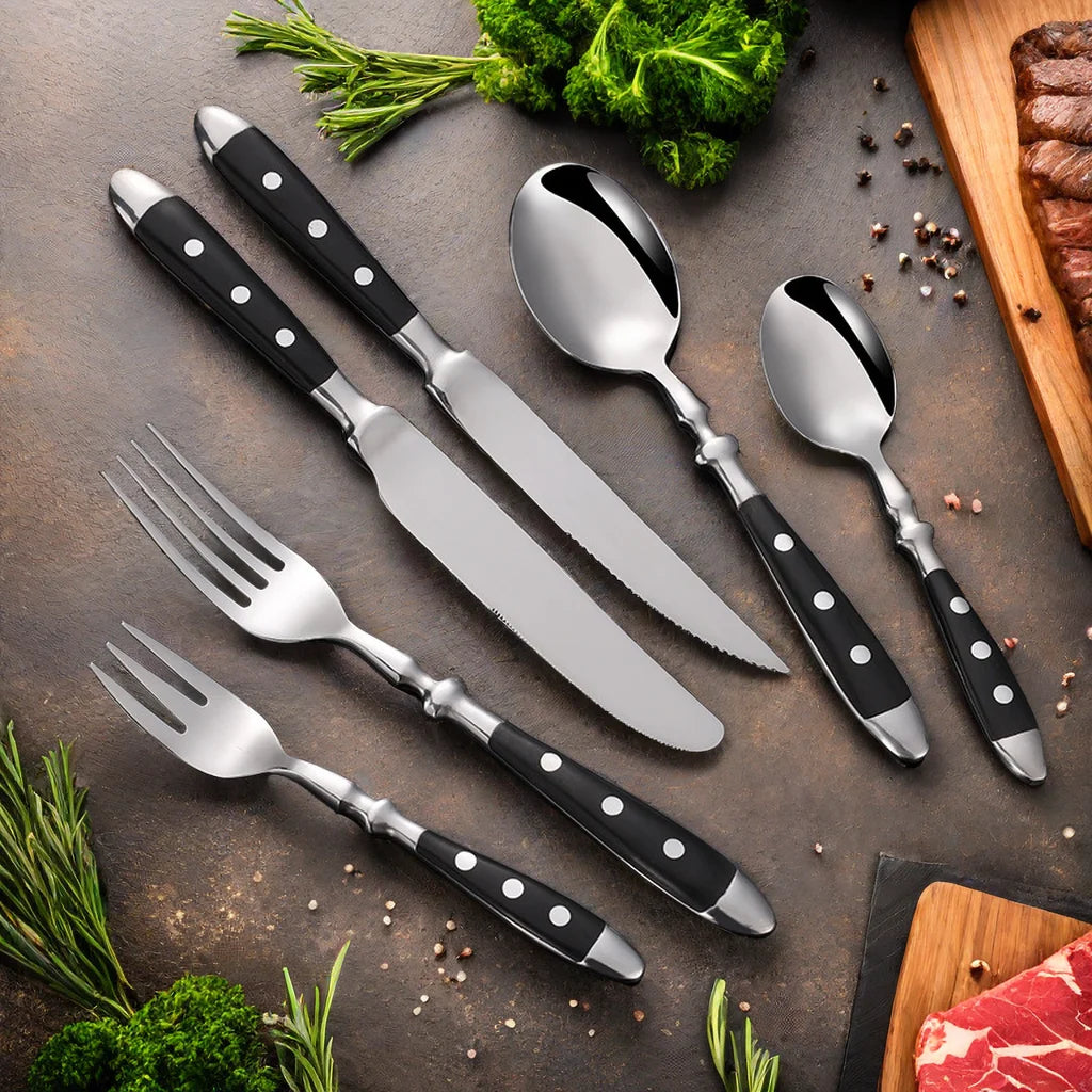 Elegant Stainless Steel Cutlery Set – Fork, Spoon & Steak Knife Cutlery Dinnerware Set Axl