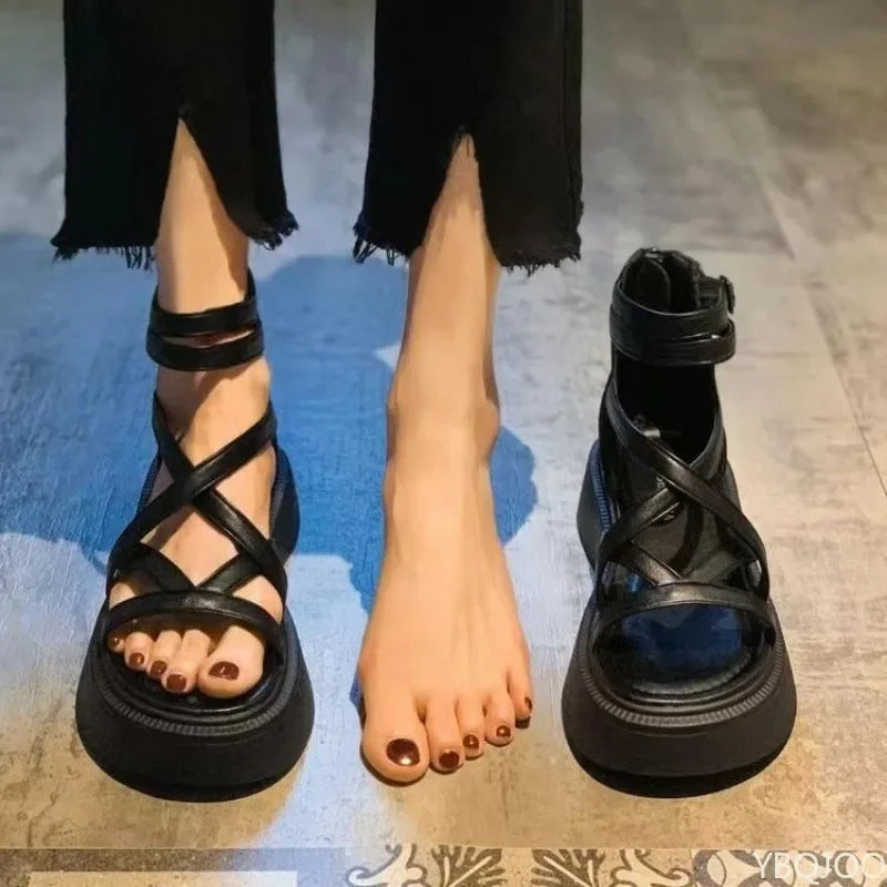 Women's Platform Wedge Sandals – Cross Strap & Zipper Summer Platform Wedge Sandals Axl