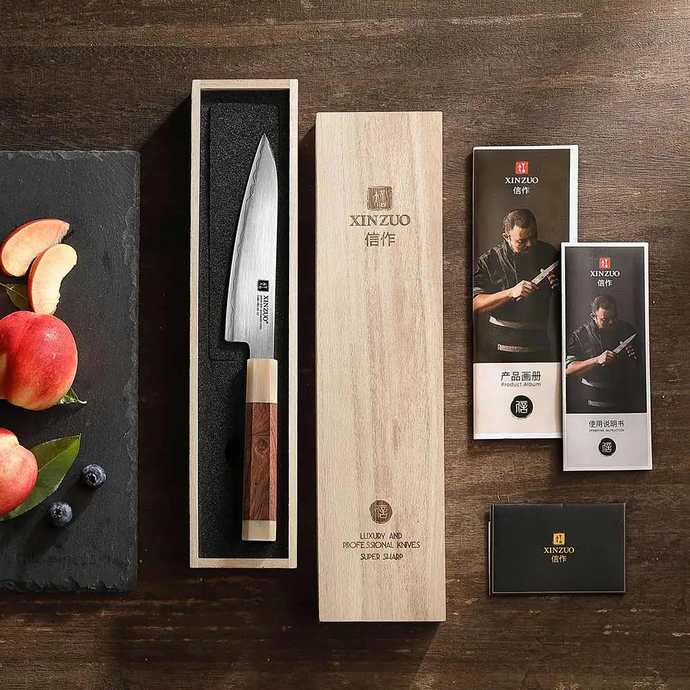 XINZUO 5.5" ZDP-189 Utility Knife – Ironwood & Bull Horn Handle Utility Kitchen Knife Axl