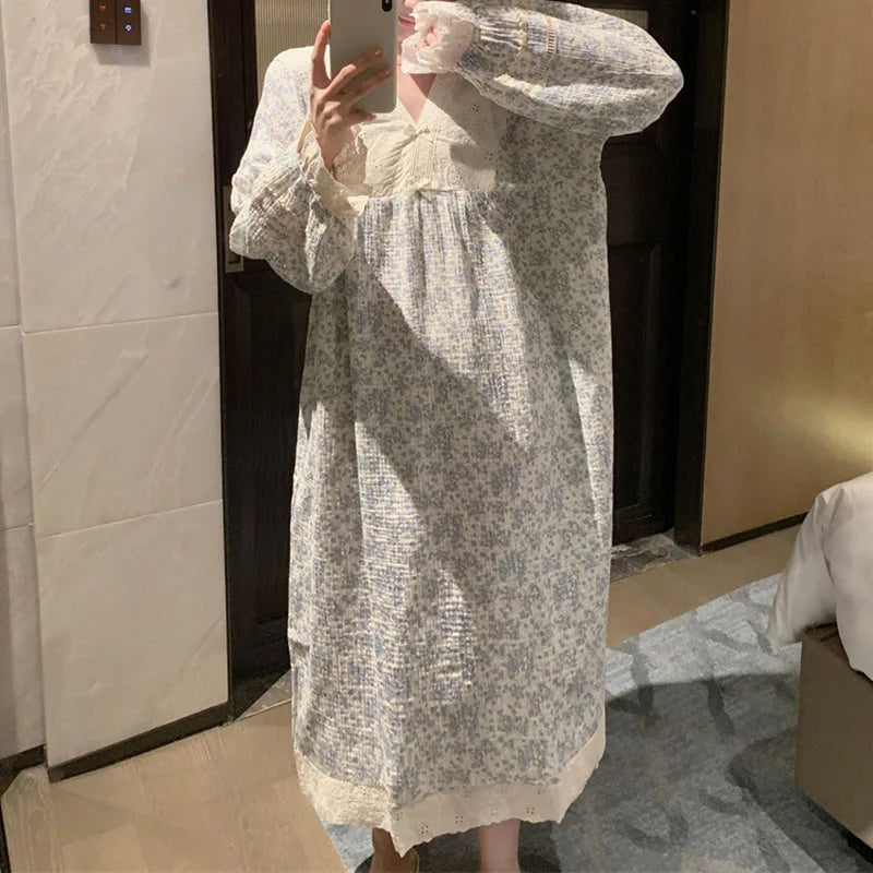 Women's Floral Lace V-Neck Long Nightgown | Soft Rustic Sleepwear Women's Nightgown Axl