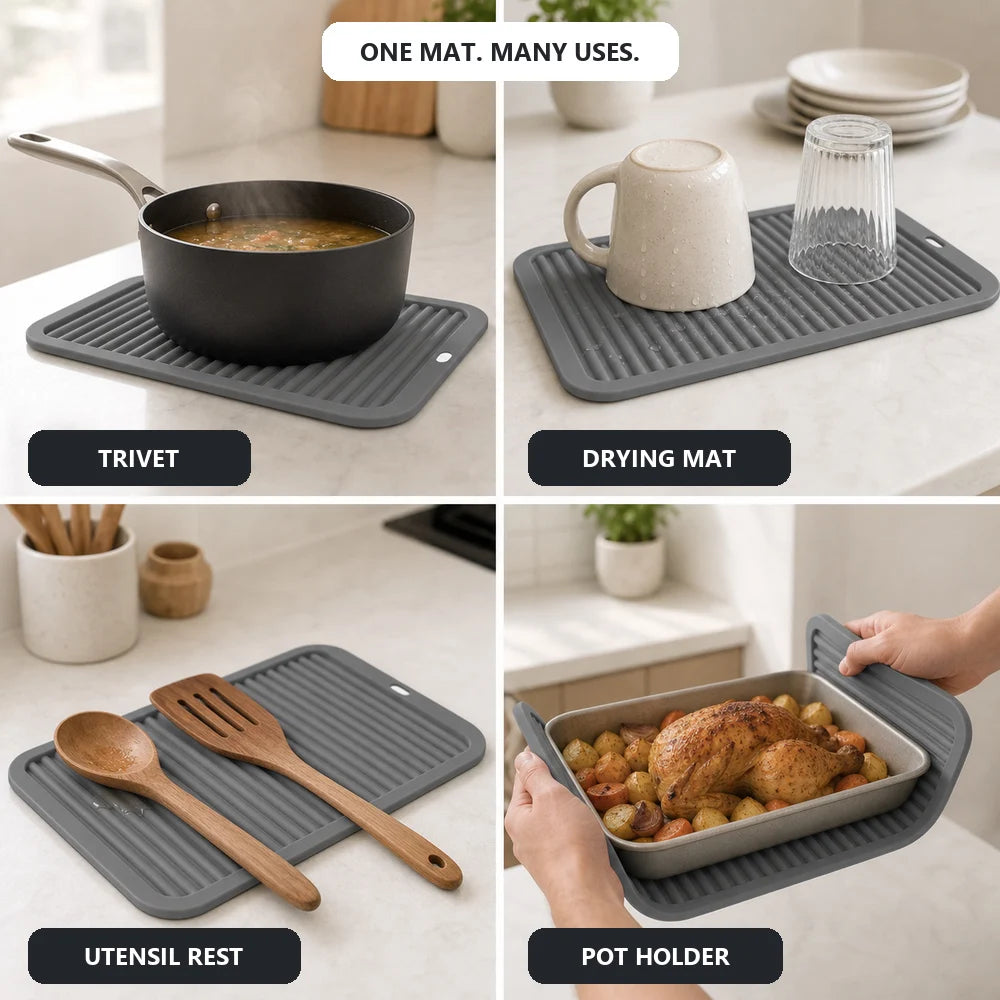 Silicone Dish Drying Mat & Trivet – Heat Resistant Non-Slip Silicone Kitchen Mat Axl