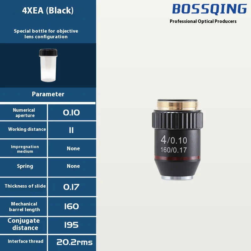 Achromatic Objective Lens Set 4X–100X | 195mm Biological Microscope Microscope Objective Lens Axl 100x