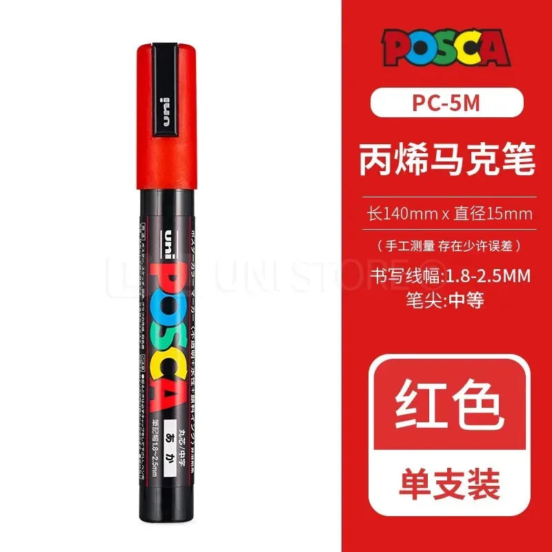 Uni POSCA Acrylic Paint Markers PC-1M 3M 5M – Multi-Colour Acrylic Paint Markers Axl PC-5M Red