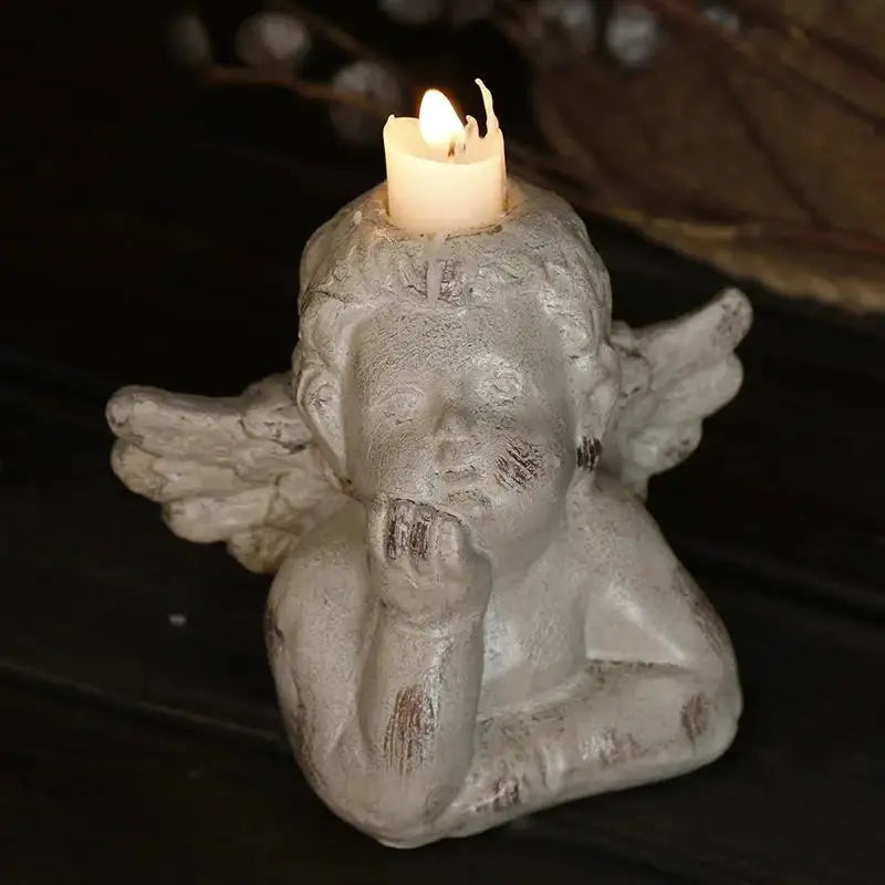 Angel Cupid Candlestick Holder – Resin Winged Baby Sculpture Candle Holder Axl