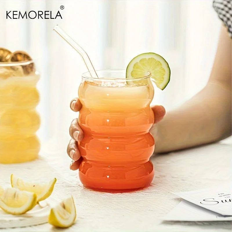 KEMORELA 6-Piece Wave Shape Heat-Resistant Glass Cup Set Glass Drinkware Set Axl