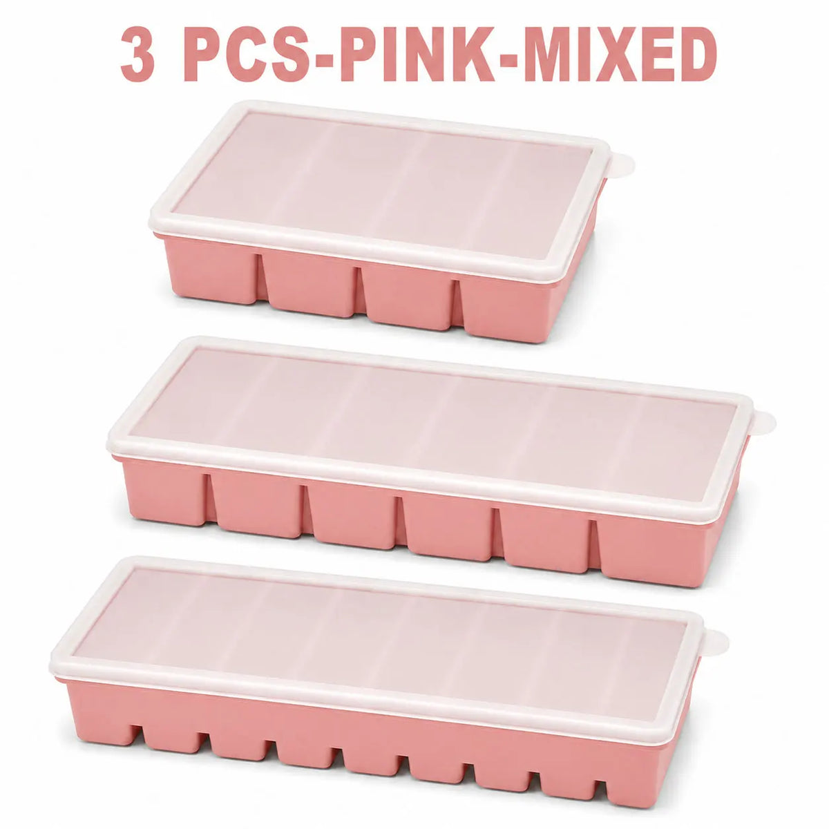 3-Piece Silicone Long Ice Cube Tray Set with Lids | Ice Stick Maker Silicone Ice Tray Set Axl 3 Pcs-Pink-Mixed