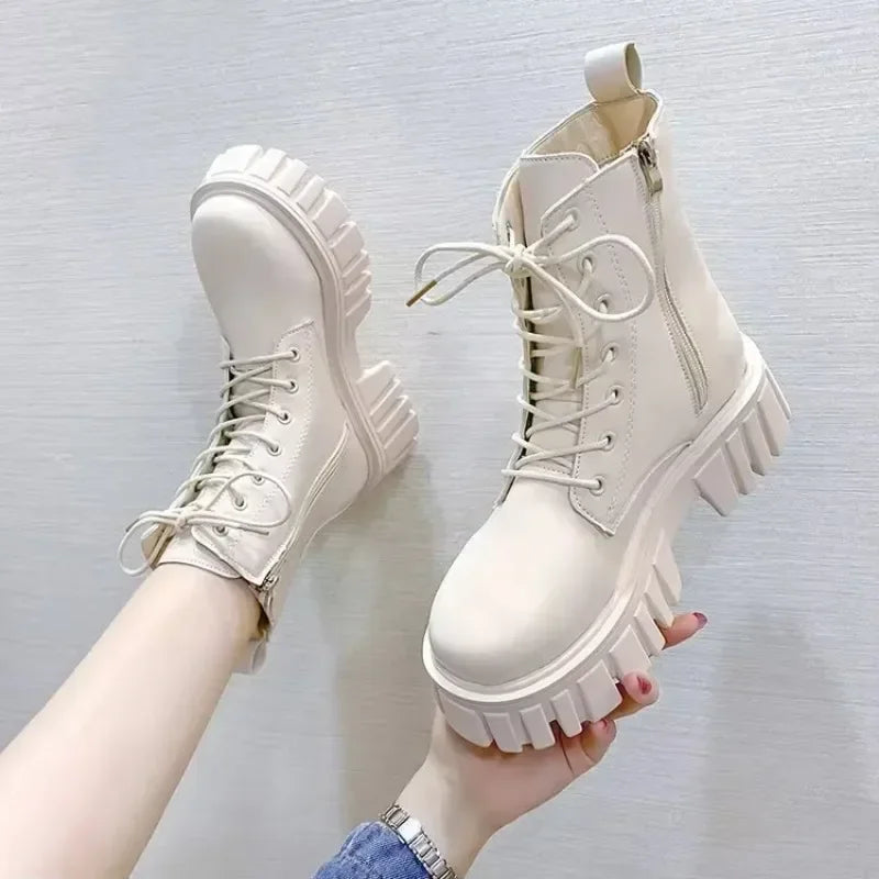 Women's Mid-Calf Winter Boots – British Lace-Up Thick Sole Mid-Calf Winter Boots Axl