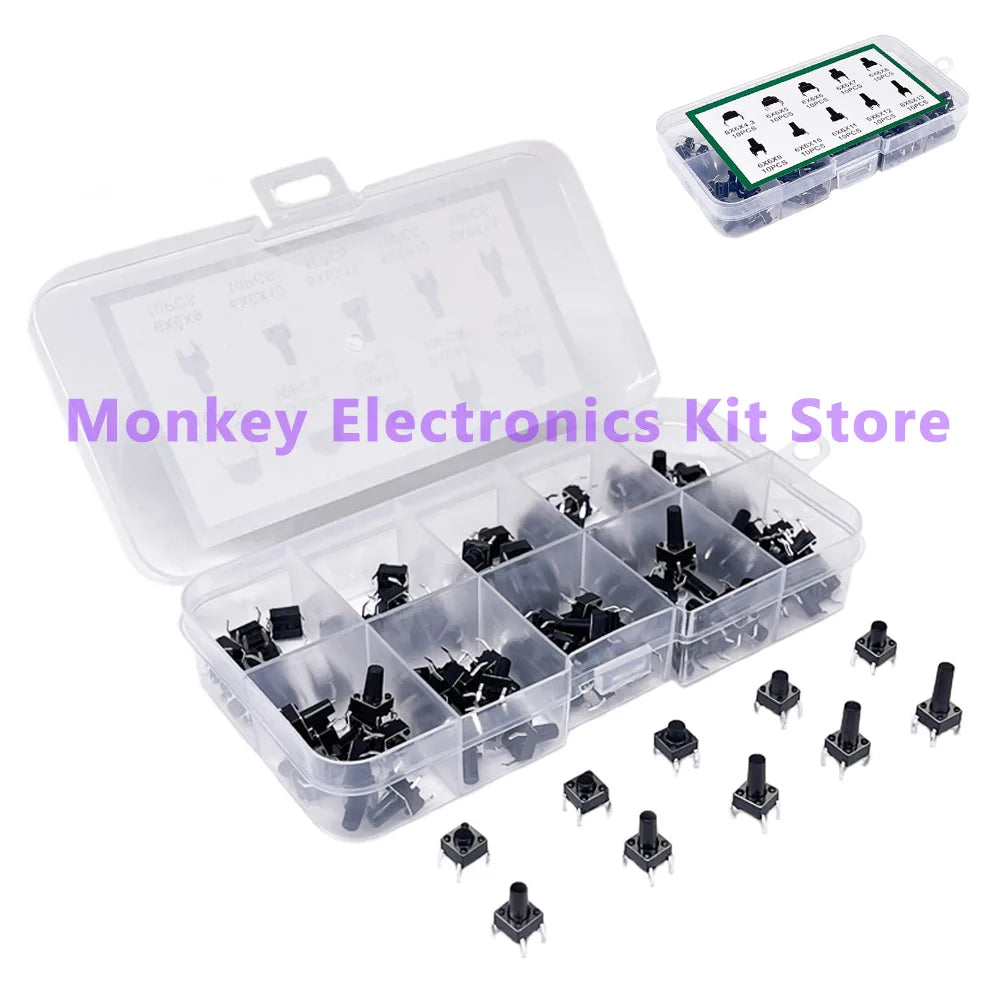 Push Button Switch Kit – 10 Types 100/180/200 Pcs Assortment Box Switch Assortment Kit Axl