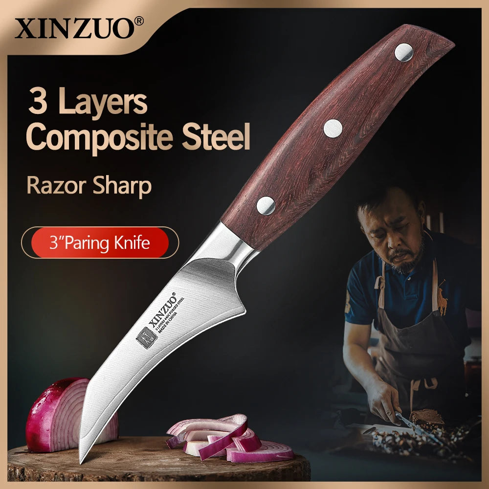 XINZUO 3" Paring Knife 440C Steel Core Red Wood Handle Paring Knife Axl Default Title