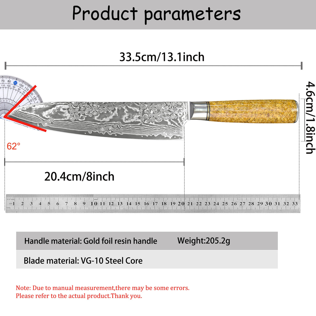 67-Layer Damascus Steel Japanese Chef Knife – 20.4cm Blade Damascus Chef Knife Axl