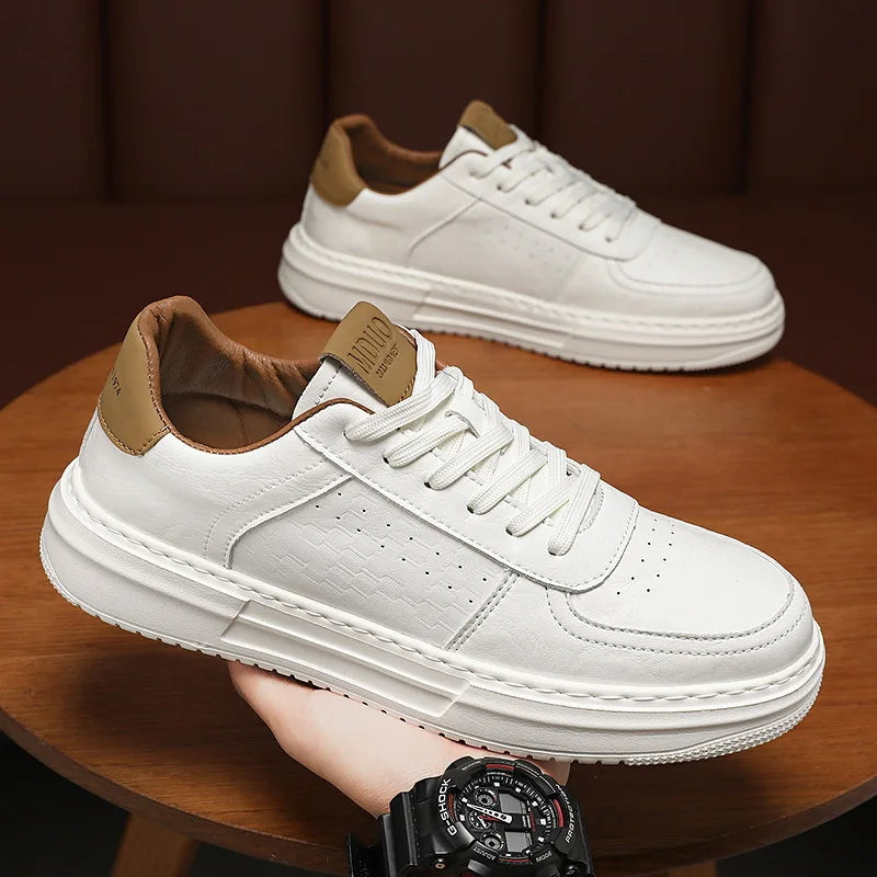 Men's White Leather Sneakers – Breathable Casual Walking Shoes Men's Casual Sneakers Axl