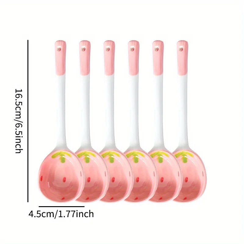 Ceramic Strawberry Spoons Set 2/4/6Pcs | KEMORELA Tableware Ceramic Spoon Set Axl 6PCS