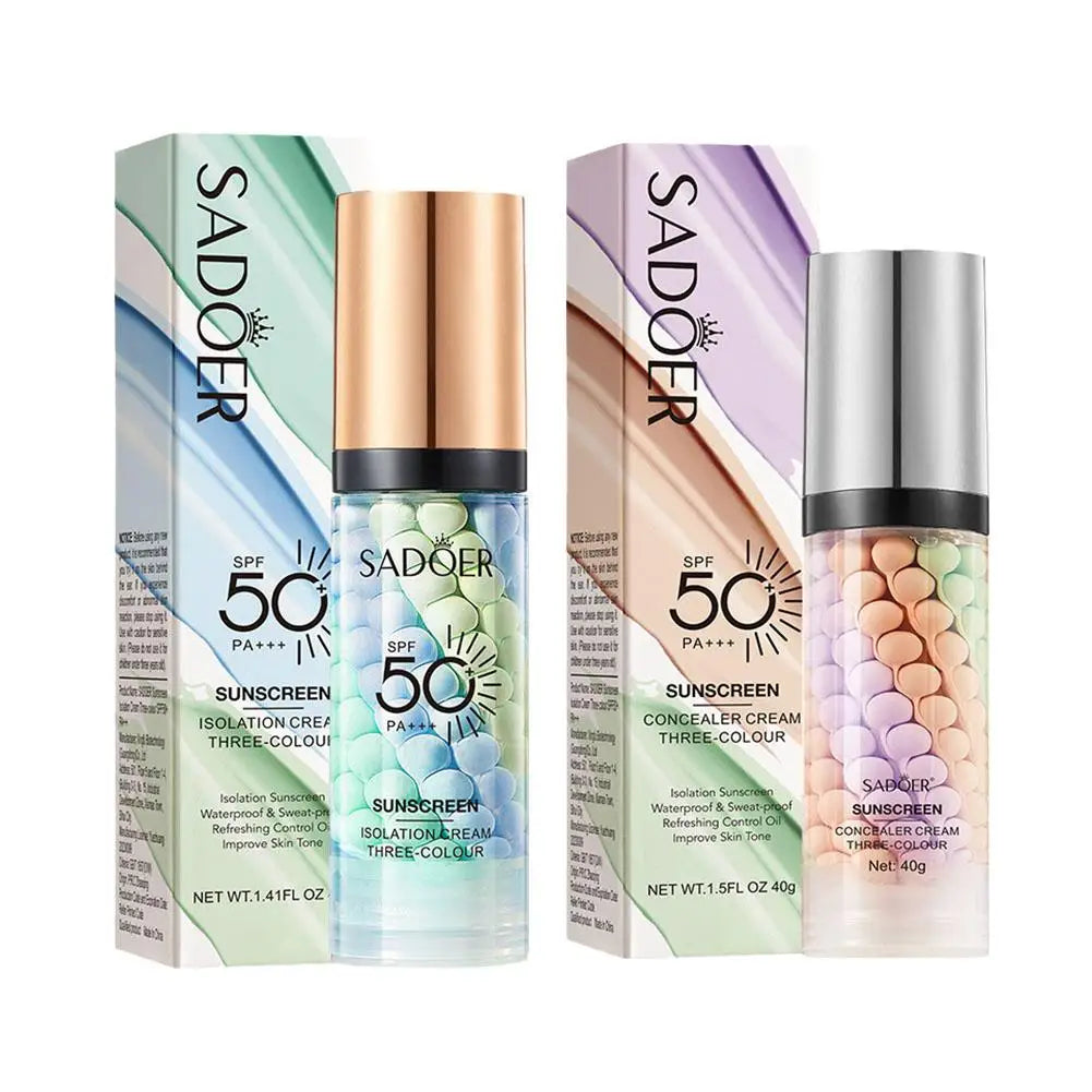 SADOER Tri-Color Makeup Primer SPF50+ Contour Base Cream 40g Makeup Primer Cream Axl