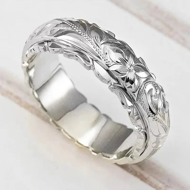 Huitan Women's Carved Geometric Engagement Ring | Sizes 6–12 Fashion Ring Axl