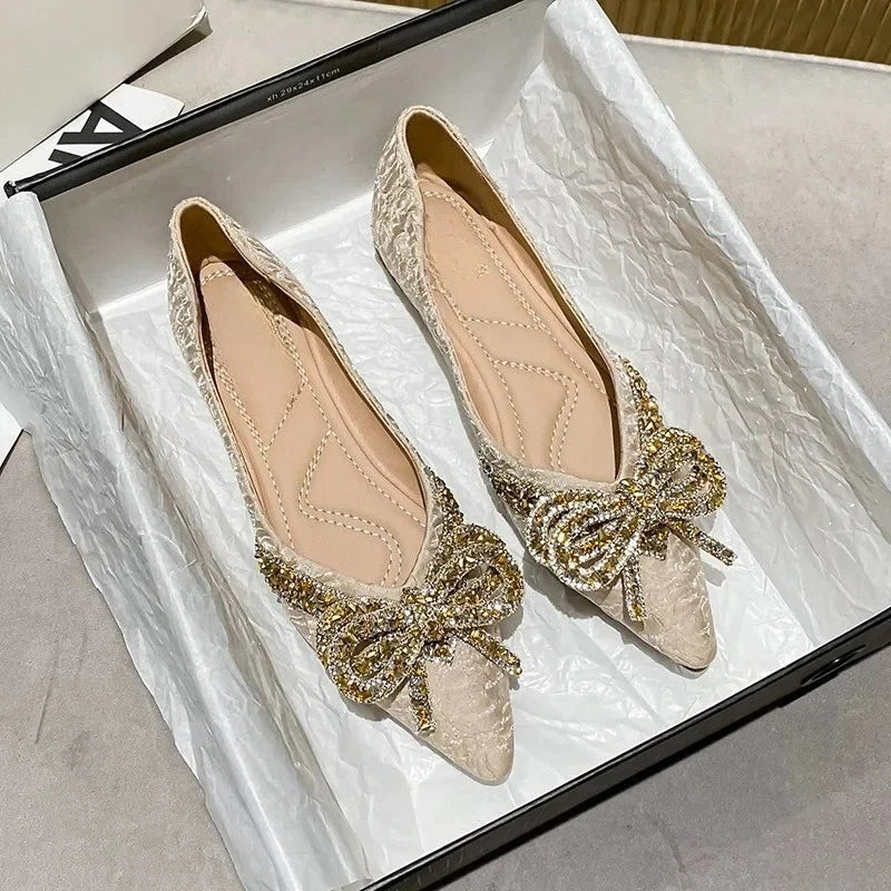 Crystal Bow Pointed Toe Women's Flats – Party & Evening Shoes Women's Flat Shoes Axl