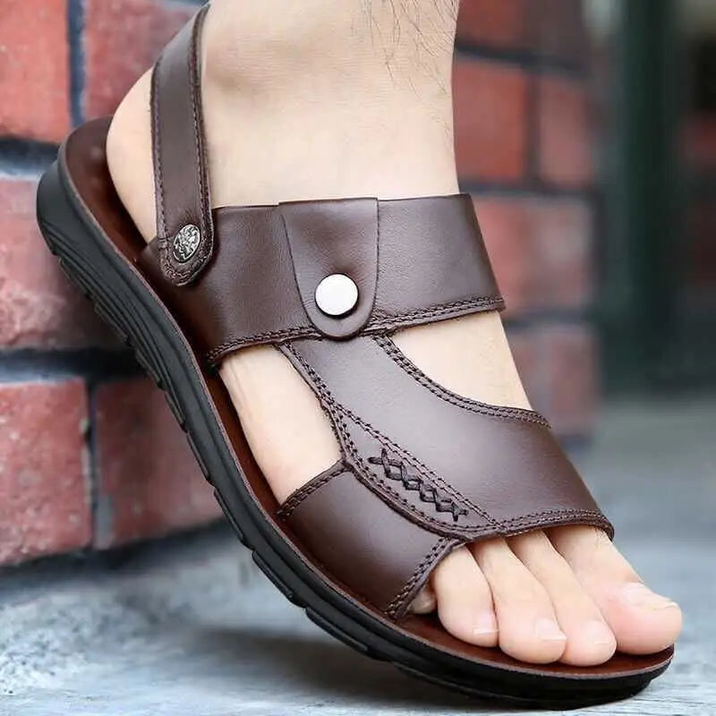 YBQJOO Men's Thick Sole Leather Sandals – Beach & Casual Men's Sandals Axl