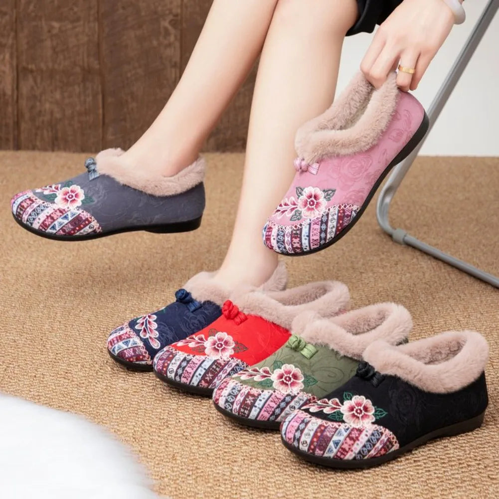 Women's Embroidered Snow Boots – Warm Plush Ankle Boots Women's Snow Boots Axl
