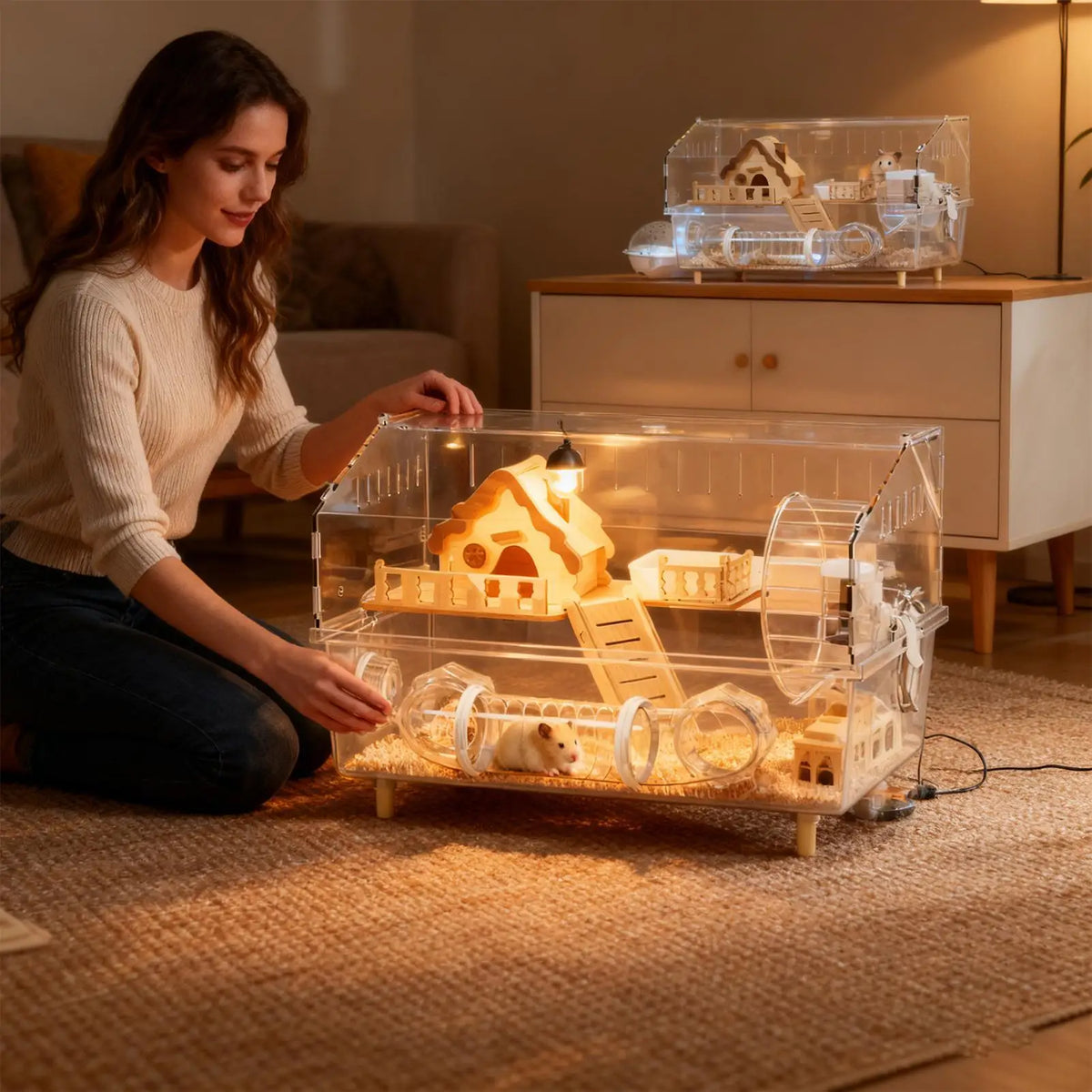 2-Layer Clear Acrylic Hamster Cage with Accessories Small Animal Cage Axl