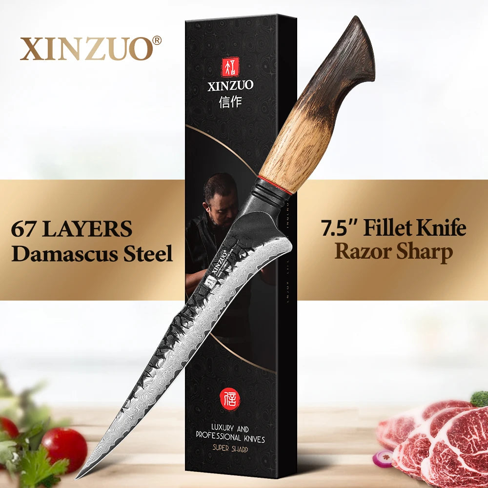 XINZUO 7.5" Damascus Steel Fillet Knife – 67-Layer Forged Blade Damascus Fillet Knife Axl China Mainland